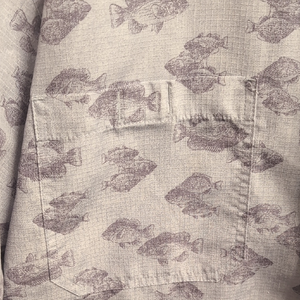 Weatherproof Light Gray/Blue Fish Pattern Button-… - image 3